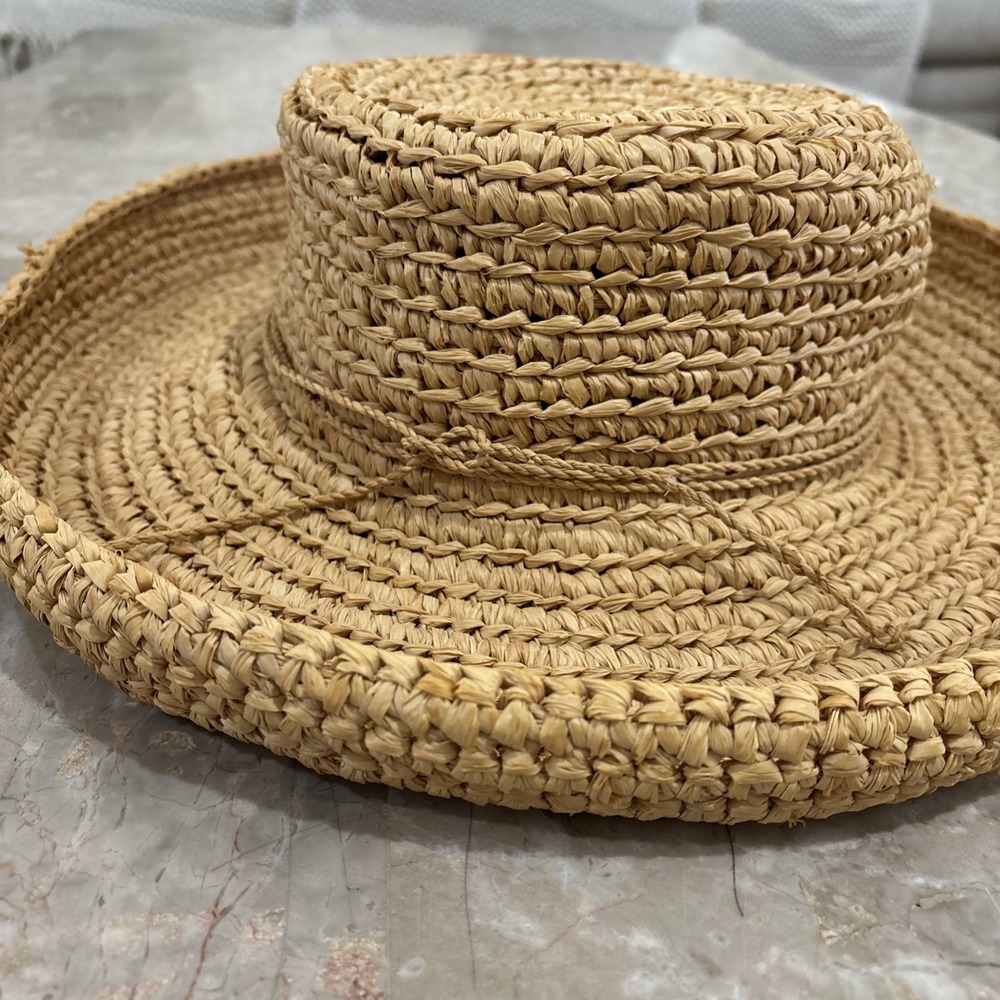 Kaminski Sun Hat Handmade in Madagascar 100% Raffia Packable Wide Brim Preppy